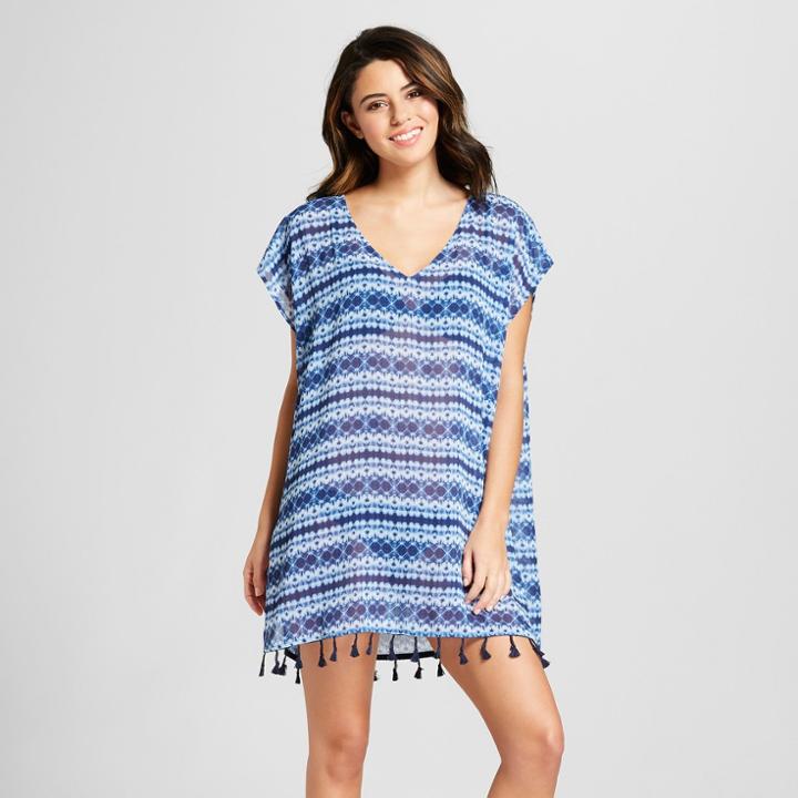 Cover 2 Cover Women's Striped Tassel Trim Poncho - Blue Tide