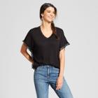 Women's Short Sleeve Ruffle Hem Poncho Top - Soul Cake (juniors') Black