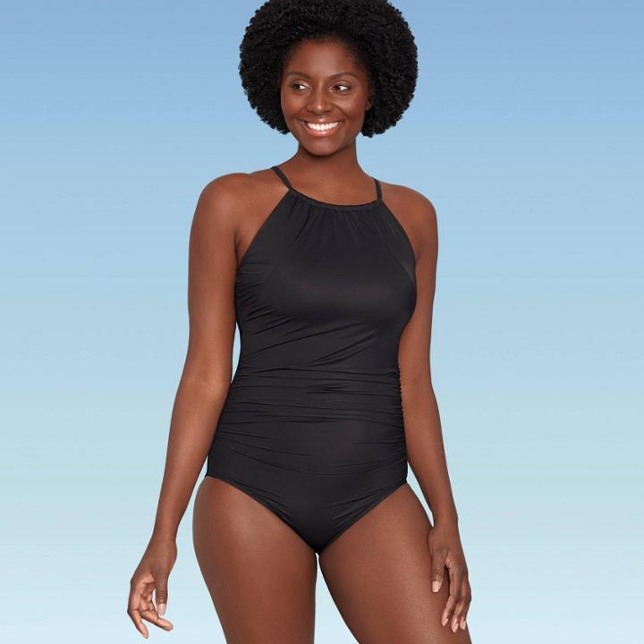 Women's Slimming Control High Neck One Piece Swimsuit - Dreamsuit By Miracle Brands Black
