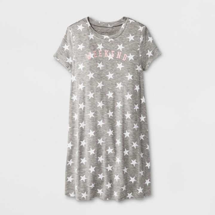 Grayson Social Girls' 'weekend' Print Stars T-shirt Dress - Heather Gray