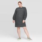 Women's Plus Size Puff Long Sleeve Crewneck Mini Sweater Dress - Prologue Gray 1x, Women's,