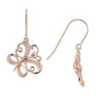 Prime Art & Jewel 18k Rose Gold Plated Sterling Silver Pink Cz Butterfly Wire Back Earrings, Girl's