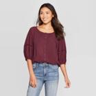Women's Elbow Sleeve Scoop Neck Woven Blouse - Knox Rose Burgundy L, Women's, Size: