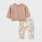 Grayson Collective Baby Quilted Pullover With Tie-dye Pants Set - Brown