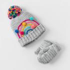 Toddler Girls' 2pk Rainbow Crochet Beanie With Mittens Set - Cat & Jack Heather Gray