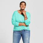Women's Plus Size Drapey Striped Boatneck Long Sleeve T-shirt - Ava & Viv Green X