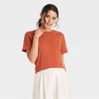 Women's Short Sleeve Cuff T-shirt - A New Day Rust