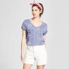 Women's Star Print Short Sleeve Burnout Wash Pocket T-shirt - Grayson Threads (juniors') Blue
