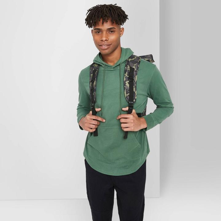 Men's Regular Fit Long Sleeve Hooded T-shirt - Original Use Green
