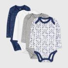 Honest Baby Boys' 4pk Organic Cotton Long Sleeve Bodysuit - Navy Newborn, Blue