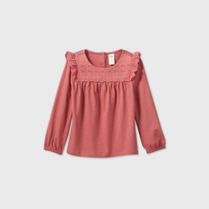 Oshkosh B'gosh Toddler Girls' Long Sleeve Eyelet T-shirt - Burgundy