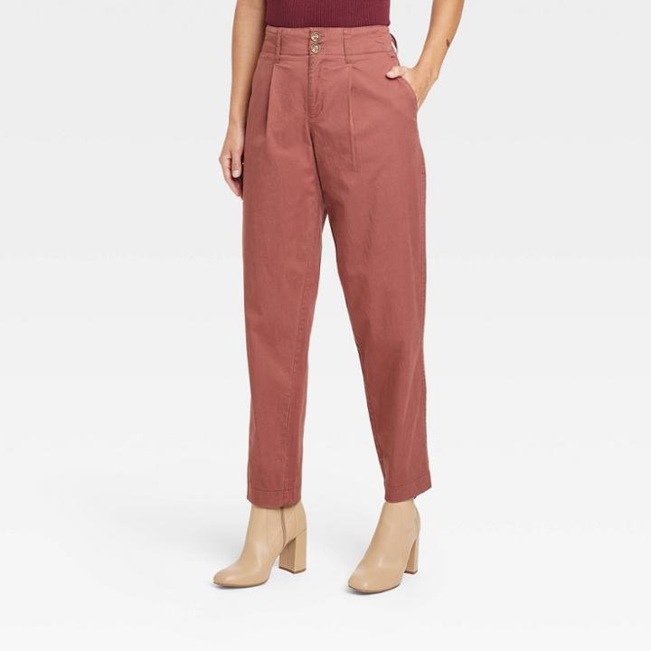 Women's High-rise Pleat Front Tapered Chino Pants - A New Day Red