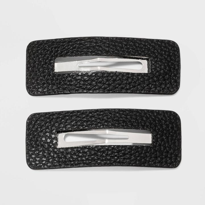 Faux Leather Hair Clip Set 2pc - Universal Thread Black