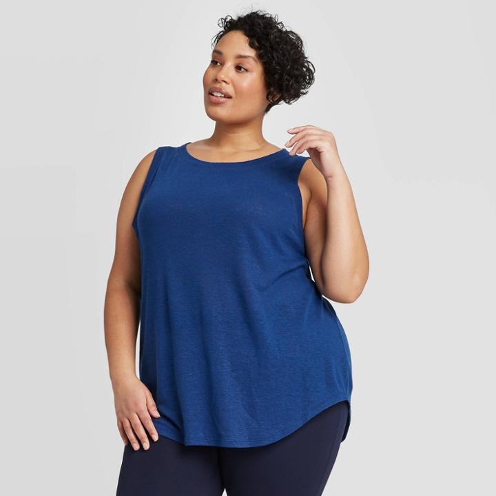 Women's Plus Size Crewneck Linen Tank Top - Ava & Viv Blue X, Women's