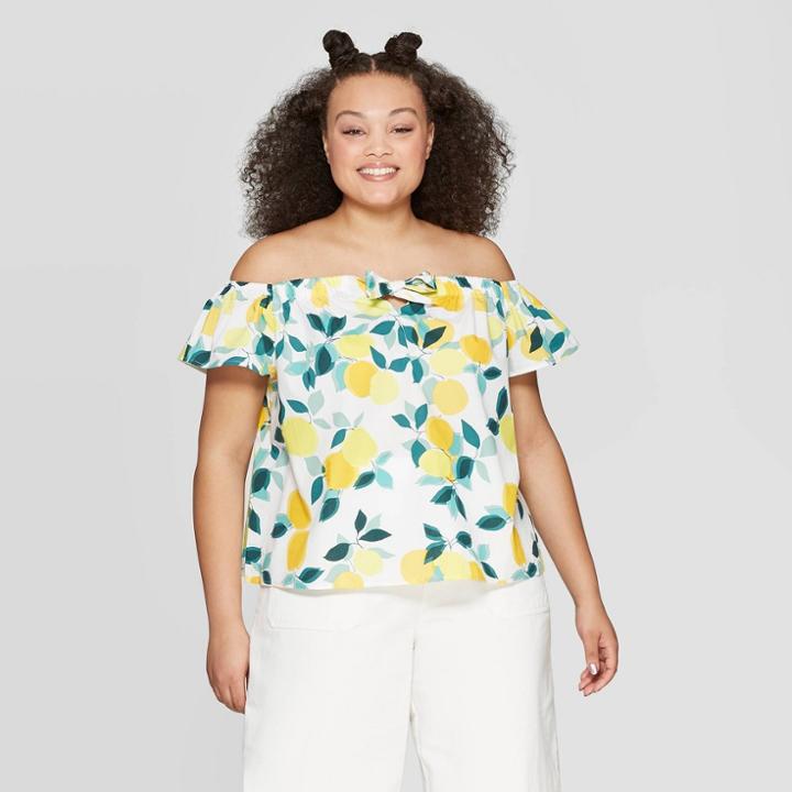 Women's Plus Size Cropped Short Sleeve Off The Shoulder Blouse - Who What Wear White X