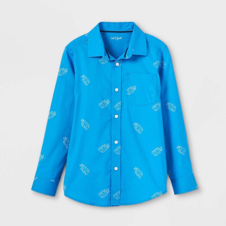 Boys' Button-down Stretch Woven Long Sleeve Shirt - Cat & Jack Blue