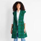 Women's Sleeveless Long Shacket - Future Collective With Kahlana Barfield Brown Green/black Plaid