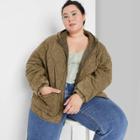 Women's Plus Size Hooded Quilted Jacket - Wild Fable Olive Green