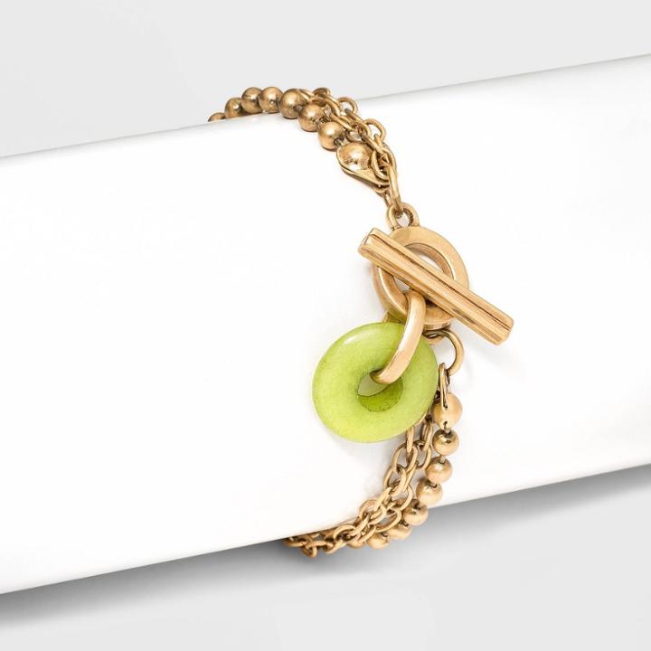 Green Jade Semi-precious Charm Toggle Chain Bracelet - Universal Thread Worn Gold