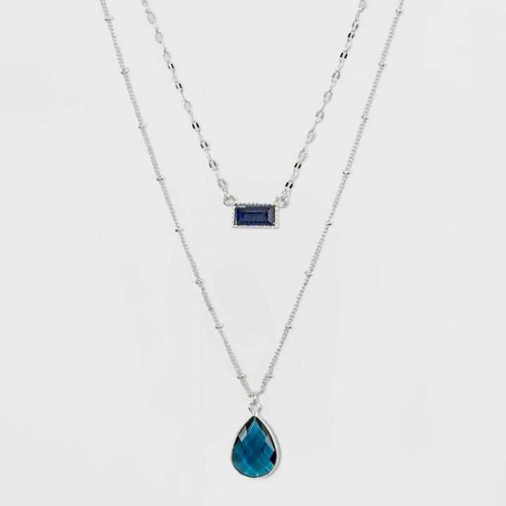 Short Layered Pendant Necklace - A New Day Blue