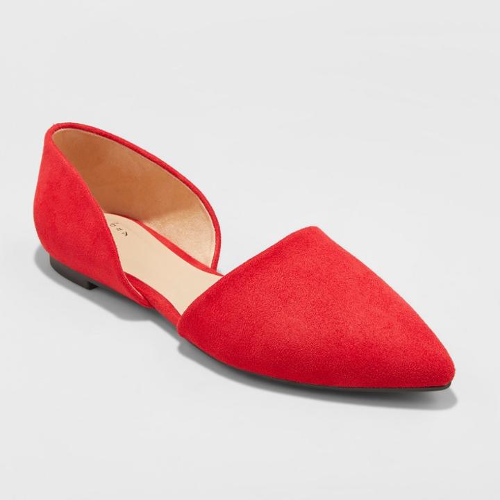 Women's Rebecca Microsuede Wide Width Pointed Two Piece Ballet Flats - A New Day Red 6w,