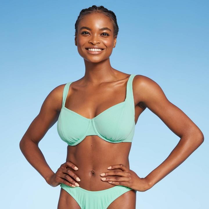 Juniors' Ribbed Underwire Bikini Top - Xhilaration Mint Green D/dd Cup