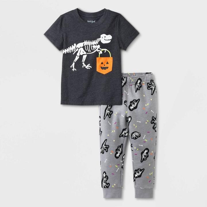 Toddler Boys' Halloween Skeleton T-rex Short Sleeve T-shirt And Fleece Jogger Set - Cat & Jack Black