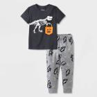 Toddler Boys' Halloween Skeleton T-rex Short Sleeve T-shirt And Fleece Jogger Set - Cat & Jack Black