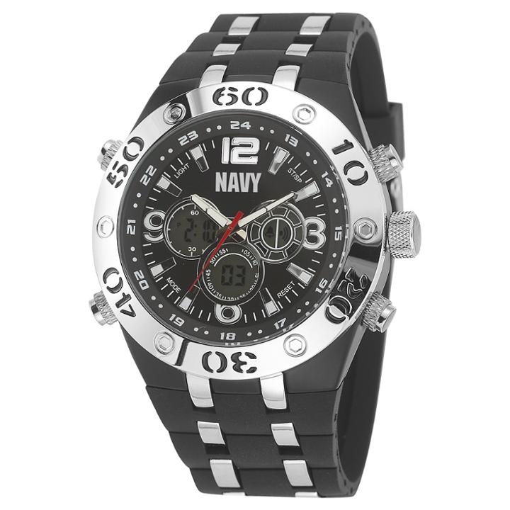 Men's U.s. Navy C23 Multifunction Watch By Wrist Armor, Black Dial, Black Rubber Strap,