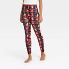 Women's Holiday Plaid Seamless Fleece Lined Leggings - Wondershop Black/red