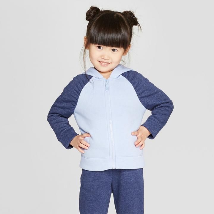 Toddler Girls' Hoodie Sweatshirt - Cat & Jack Light Blue/navy