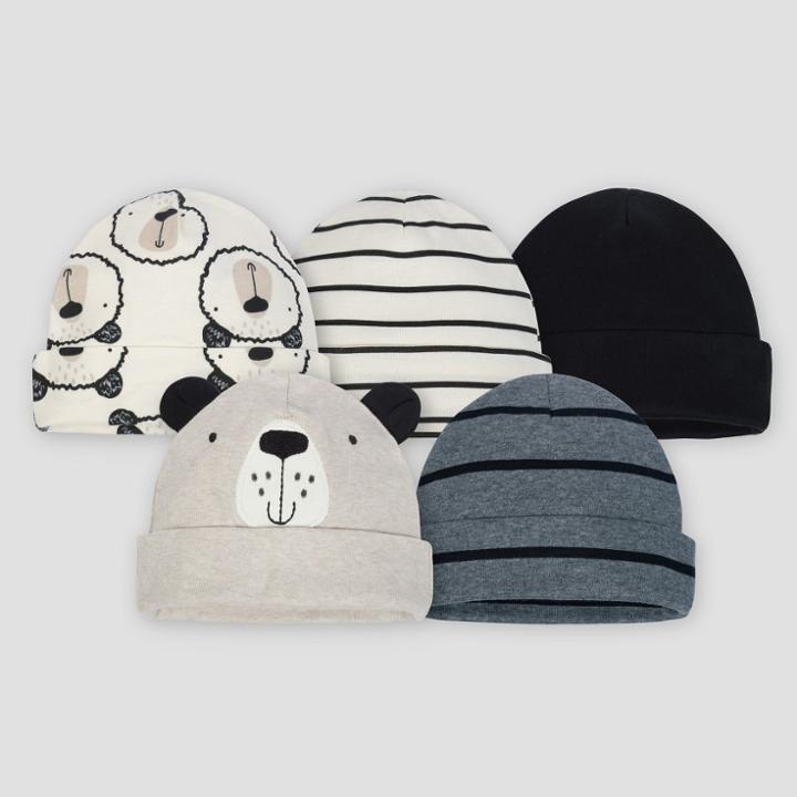 Gerber Baby Boys' 5pk Caps Bear - Gray/oatmeal