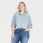 Women's Plus Size Long Sleeve Labette Denim Woven Shirt - Universal Thread