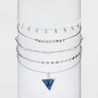 Triangle And Seed Bead Silver Choker Necklace Set 5pc -wild Fable