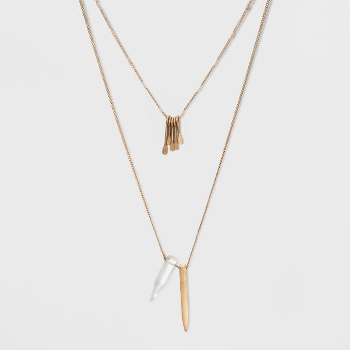 Two Layer With Paddle Cluster And Stone Shard Necklace - Universal Thread Gold