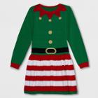 Plus Size Well Worn Girls' Elf Sweater Dress - Green/red