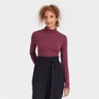 Women's Slim Fit Long Sleeve Turtleneck Ribbed T-shirt - A New Day Burgundy