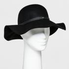 Women's Faux Leather Band Felt Floppy Hat - A New Day Black