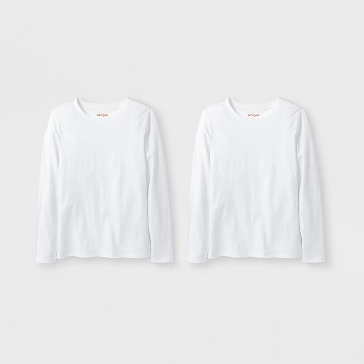 Girls' 2pk Solid Long Sleeve T-shirt - Cat & Jack White S, Girl's,