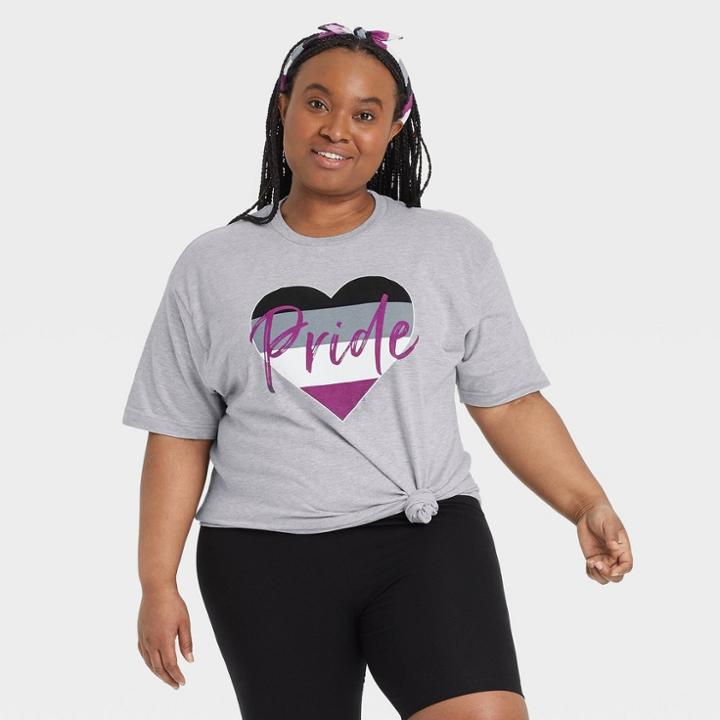Ev Lgbt Pride Pride Gender Inclusive Adult Extended Size Asexual Flag Heart Short Sleeve Graphic T-shirt - Gray