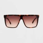 Women's Tortoise Print Shiny Plastic Shield Sunglasses - Universal Thread Black