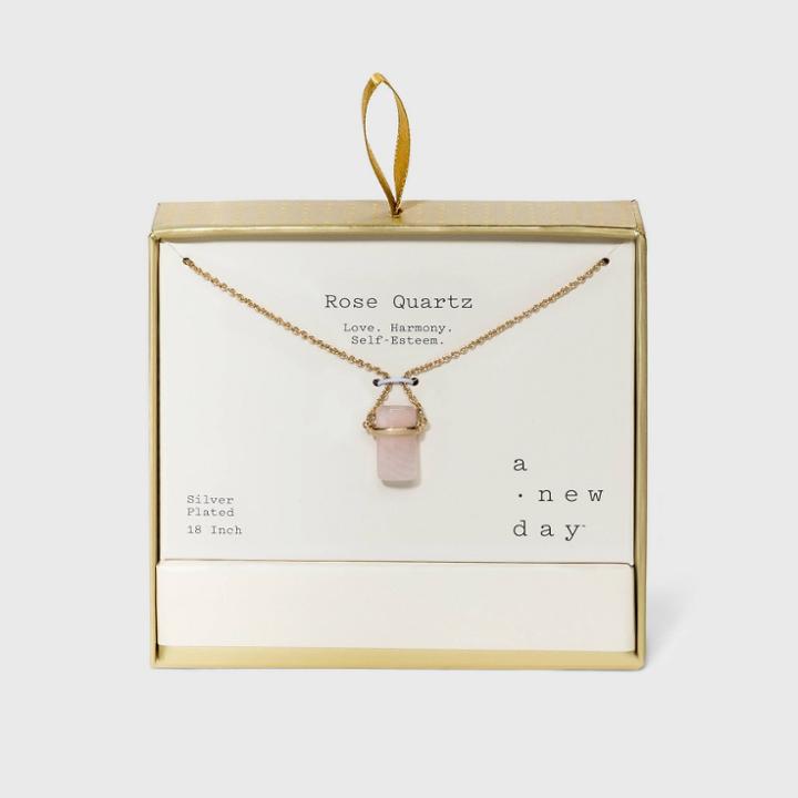 Silver Plated Rose Quartz Stone With Gold Finish Necklace - A New Day Pink