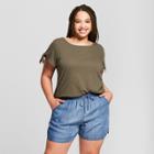 Women's Plus Size Tie Sleeve T-shirt - Universal Thread Olive (green) X