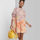 Women's Tie-dye Long Sleeve Cozy Sweatshirt Dress - Wild Fable Pale Peach