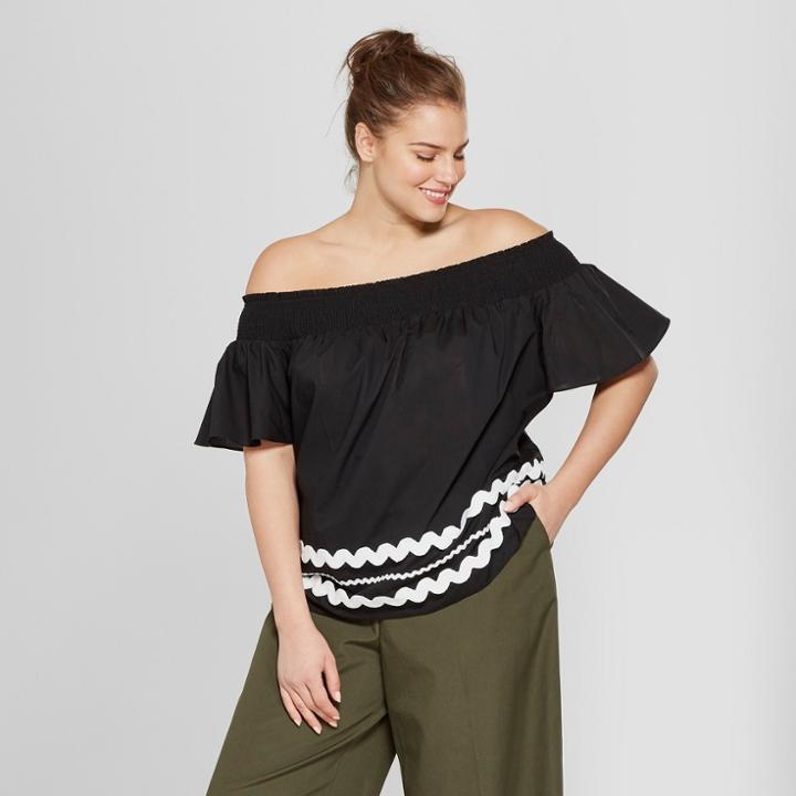 Women's Plus Size Short Sleeve Bardot Top - Who What Wear Black X