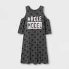 Grayson Social Girls' Hashtag Role Model Graphic Cold Shoulder Dress - Charcoal
