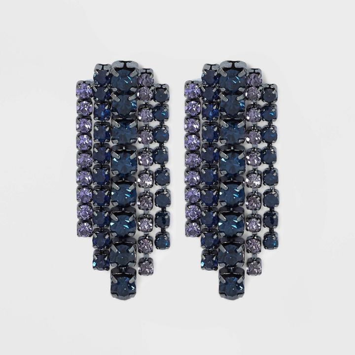 Rhinestones With Fringe Statement Earrings - A New Day Blue