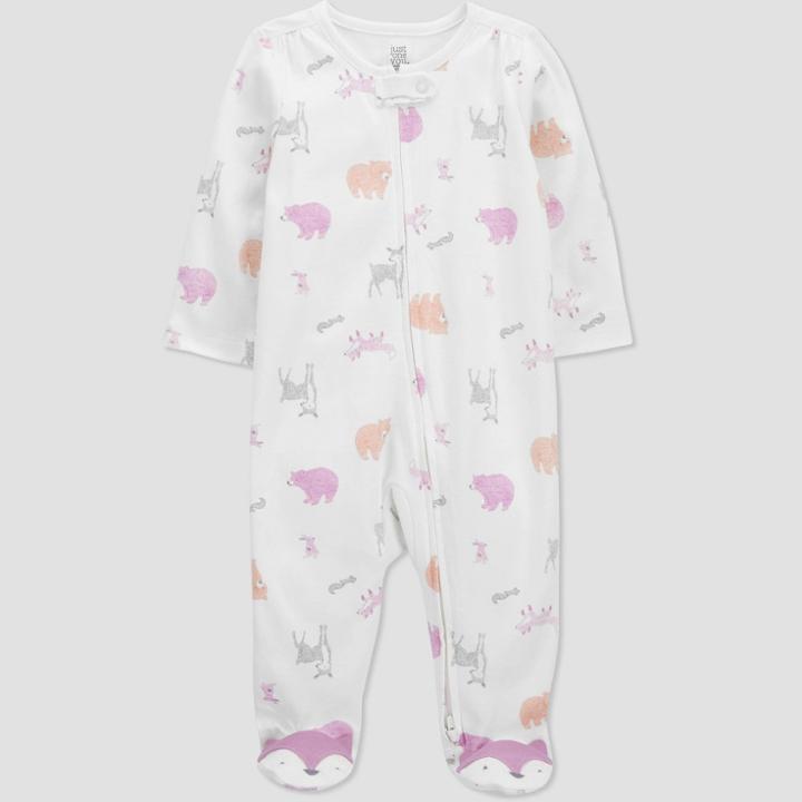 Carter's Just One You Baby Girls' Woodland Creatures Interlock Footed Pajama - Just One You Made By Carter's White/pink Newborn