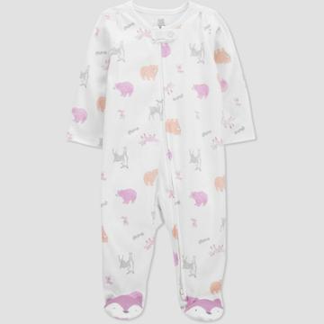 Carter's Just One You Baby Girls' Woodland Creatures Interlock Footed Pajama - Just One You Made By Carter's White/pink Newborn