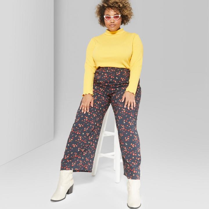 Women's Plus Size Floral Print Wide Leg Palazzo Pants - Wild Fable Black